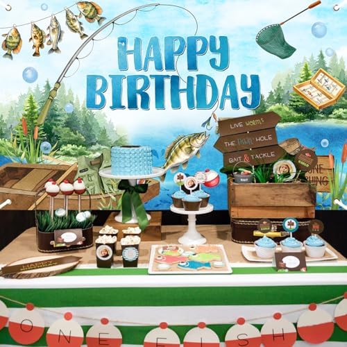 Avezano Gone Fishing Happy Birthday Banner 6x36ft