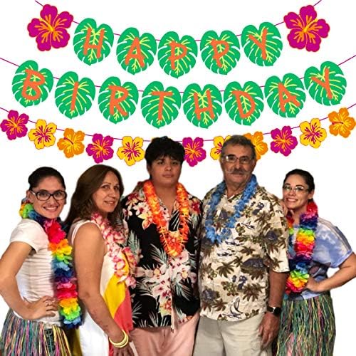 Hawaiian Party Happy Birthday Banner for Tropical Luau Decorations