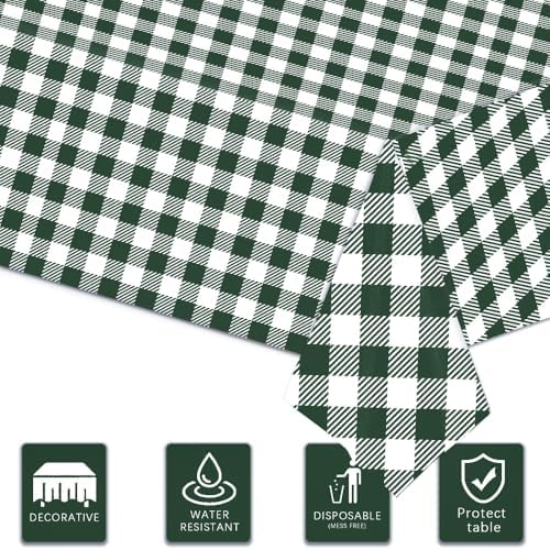 3 Pack Blackish Green Gingham Tablecloths for Parties