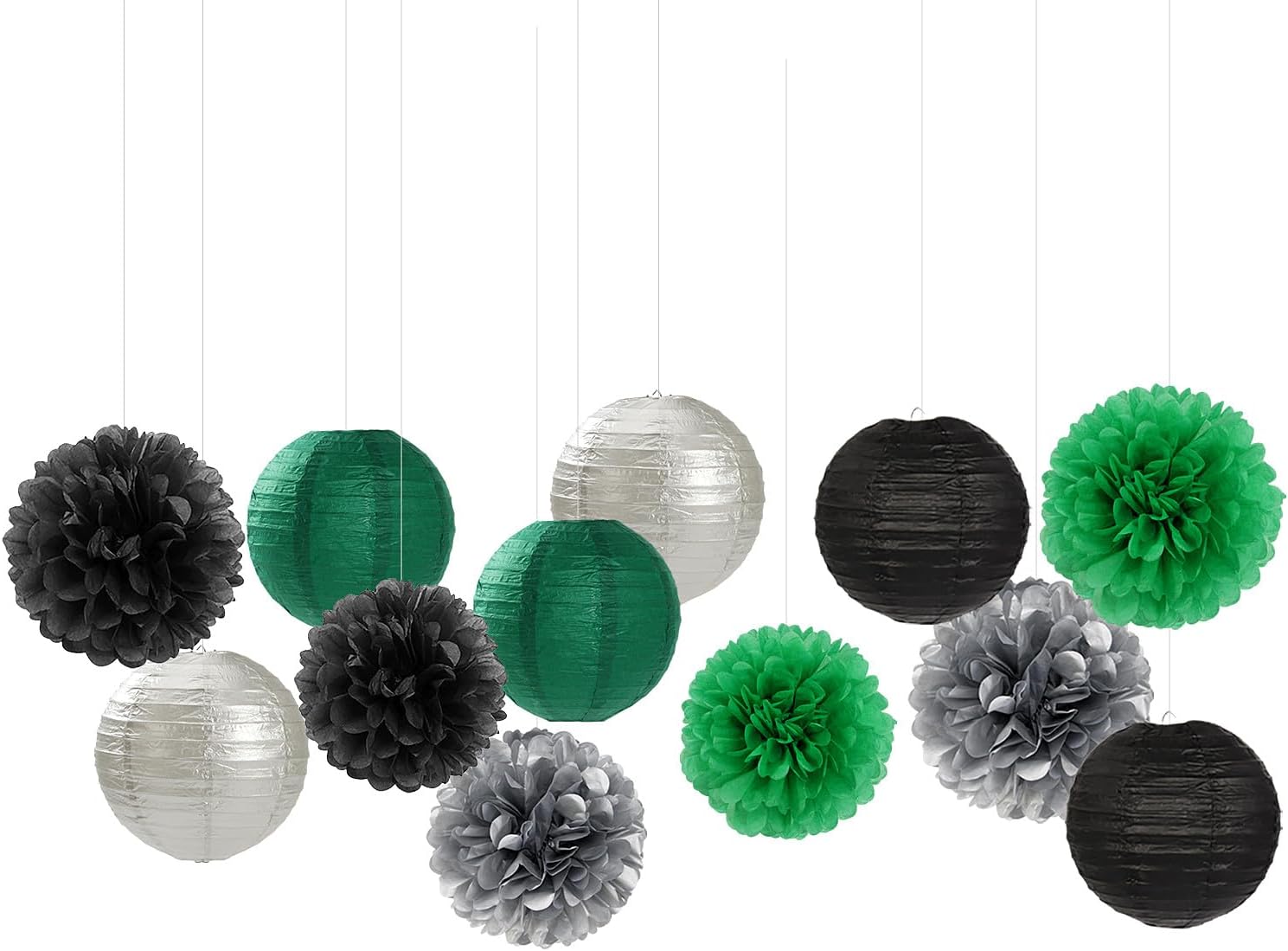 Hugfond Green-Black Silver Party Decorations Kit 15PCS