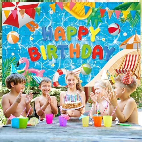 Pool Party Birthday Banner Backdrop Decorations