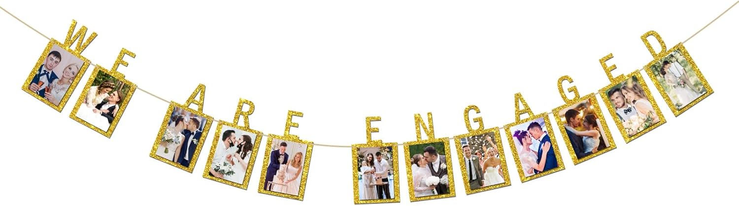 INNORU Engagement Photo Banner with Gold Glitter Letters