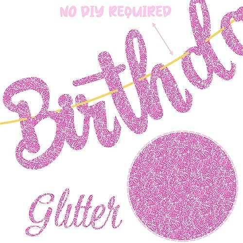 Pool Birthday Party Banners 2pcs Glitter Pink Hawaii Decorations