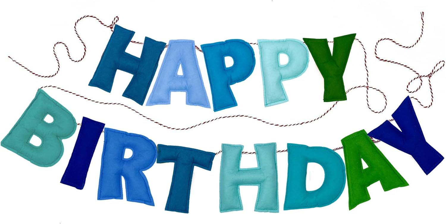 Blue Happy Birthday Banner with Felt Garland