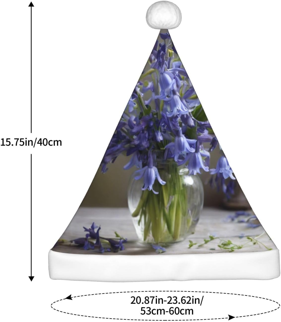 QinZheng Personalized Santa Hat with Bluebell Bouquet Print
