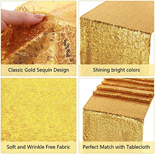 Tudomro Glitter Tablecloth and Sequin Table Runner Set Green Gold