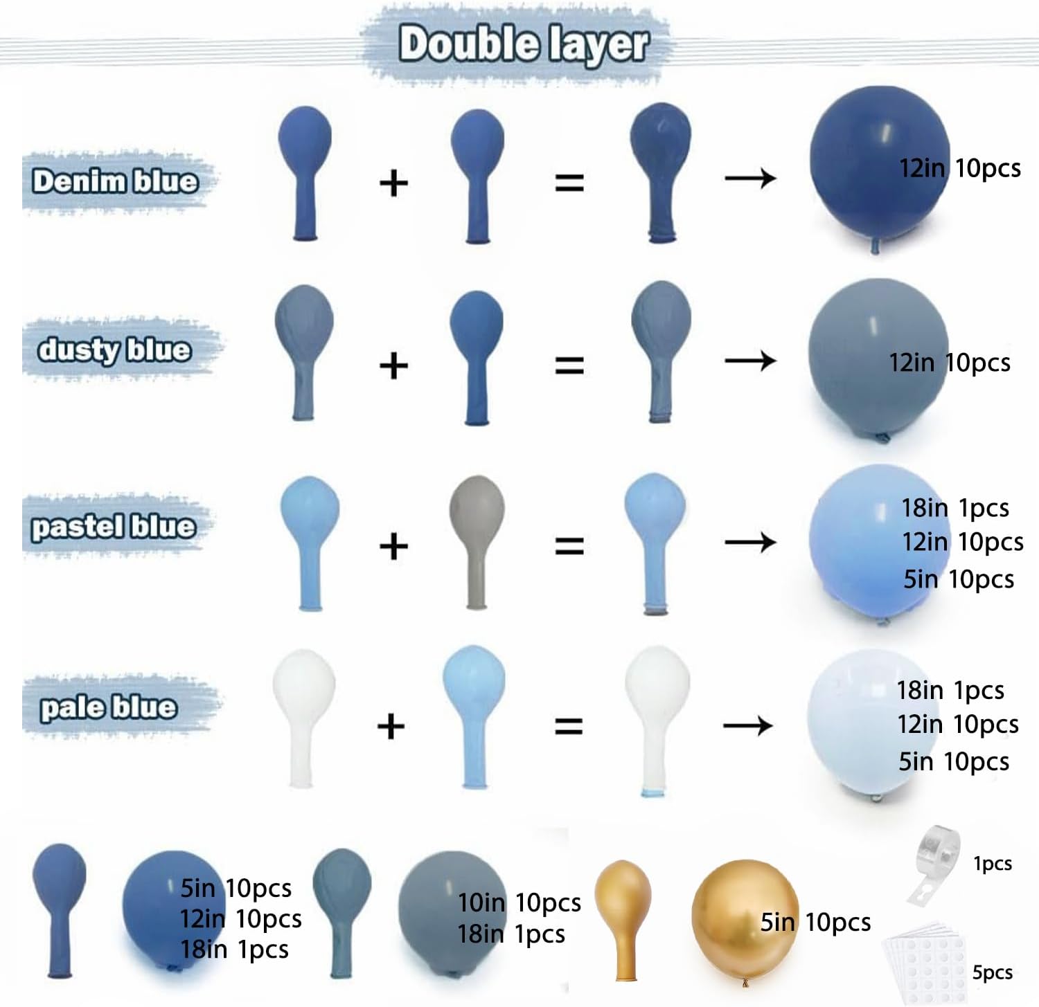 Dusty Blue and Gold Balloons Arch Kit