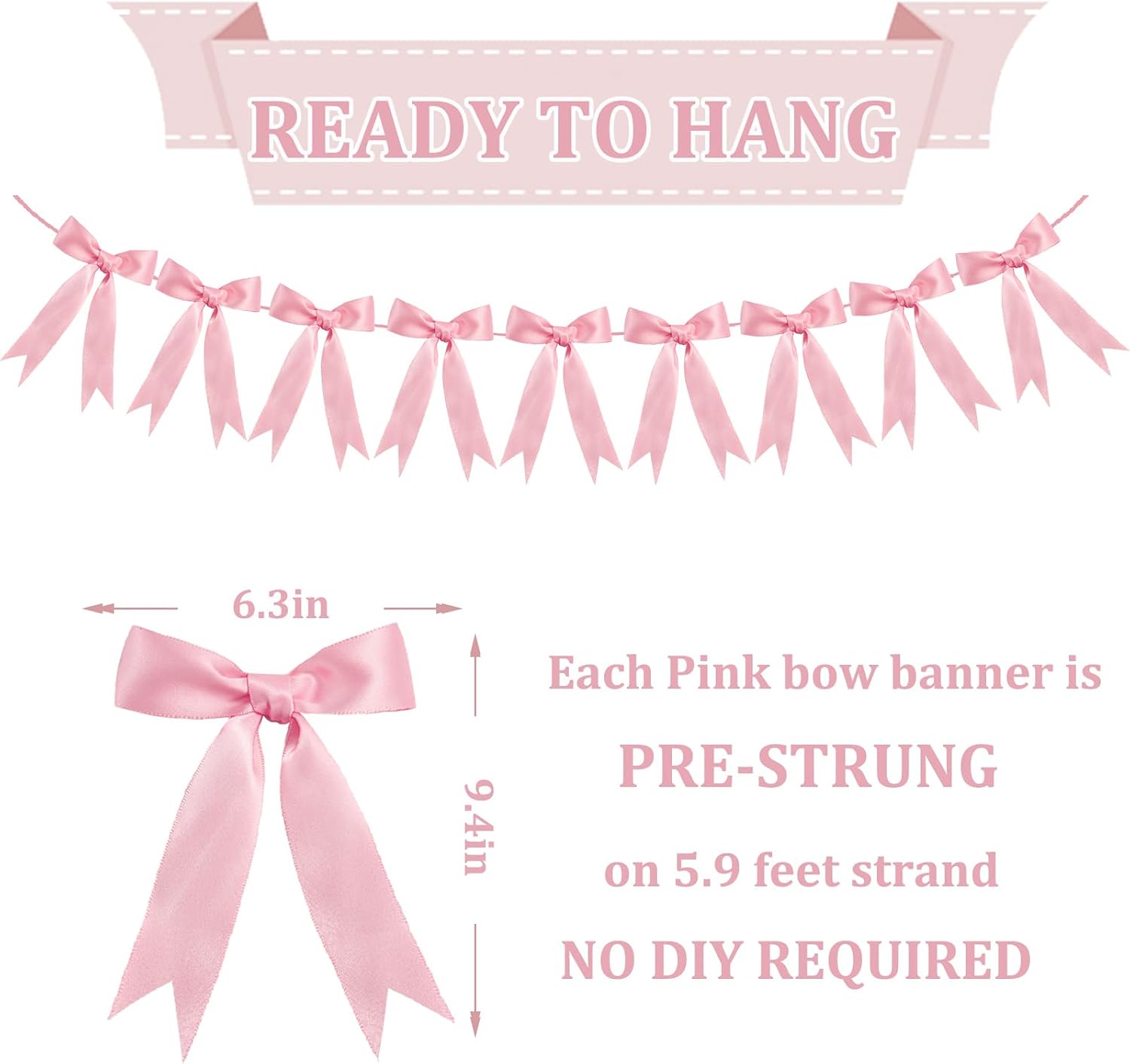 Pink Bow Garland for Birthday Decor and Baby Shower