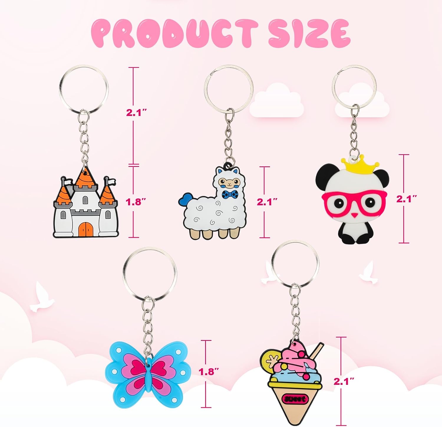 70PCS Cartoon Keychains Bulk for Kids Party Favors and School Events