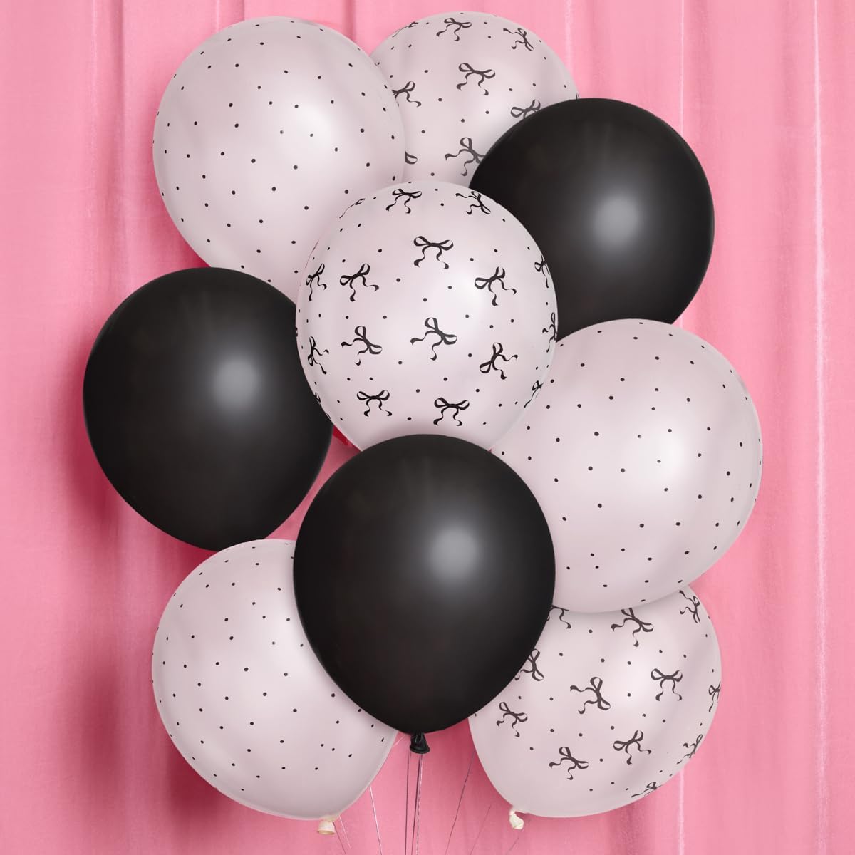 XO Fetti Black and White Bow Latex Balloons 24pk 12