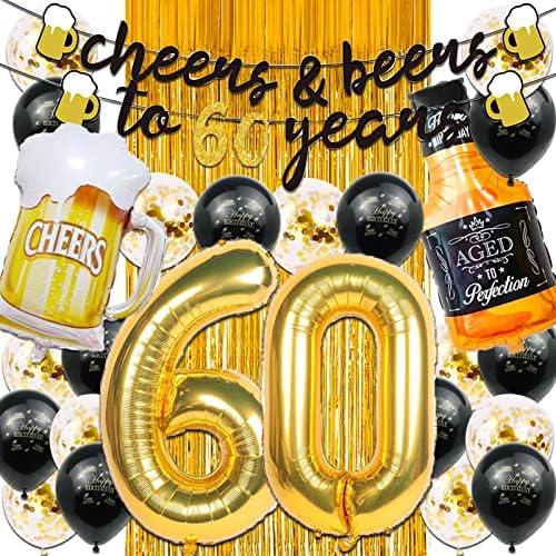 60th Birthday Decorations for Men with Gold Balloons