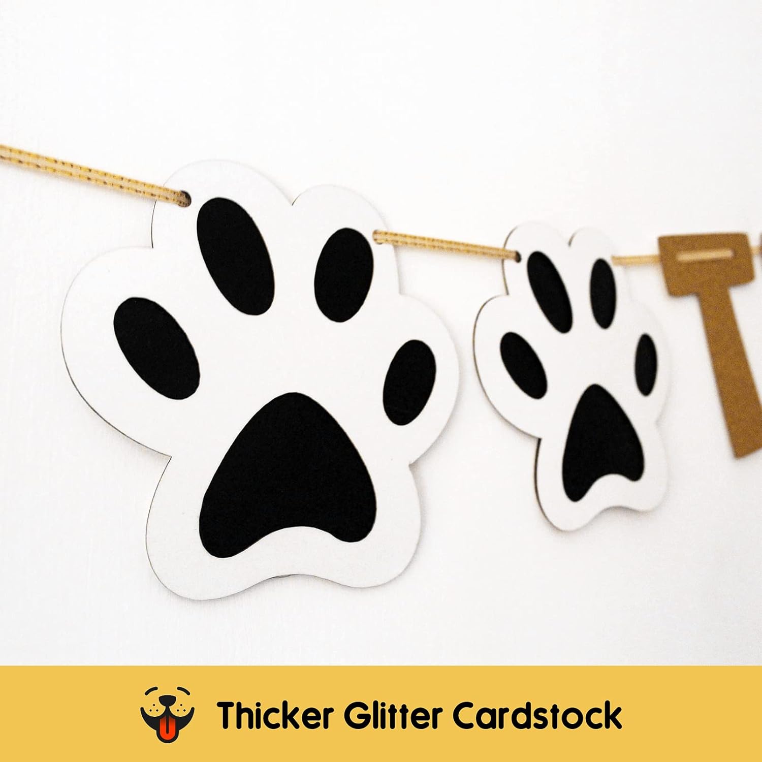 Pre-Strung Dog Birthday Banner with Gold Glitter