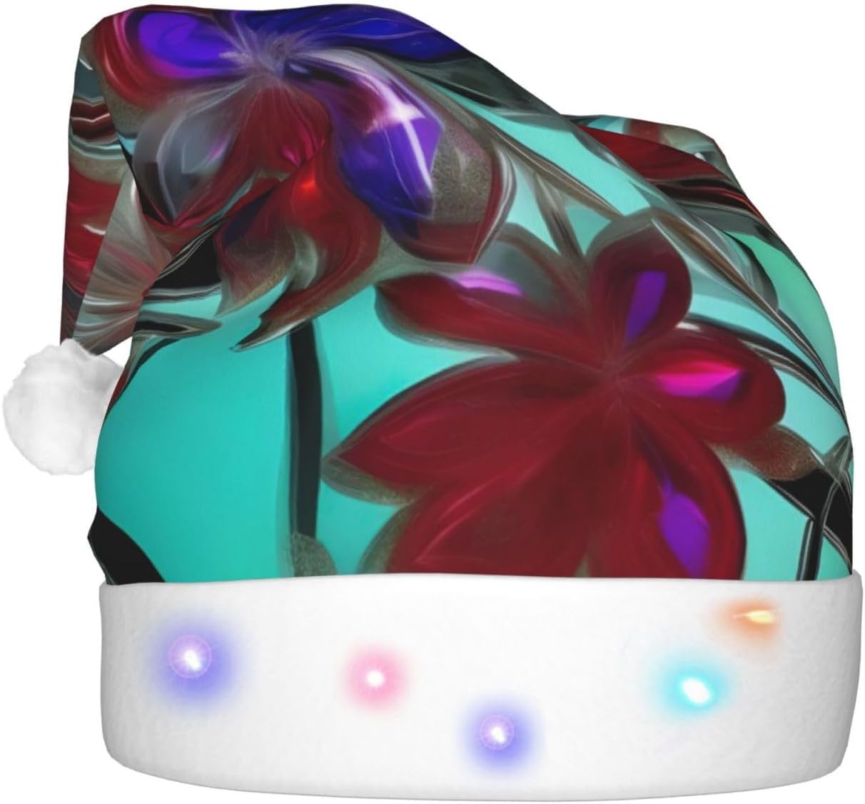 QINZHENG LED Santa Hat with Flower Stained Glass Print