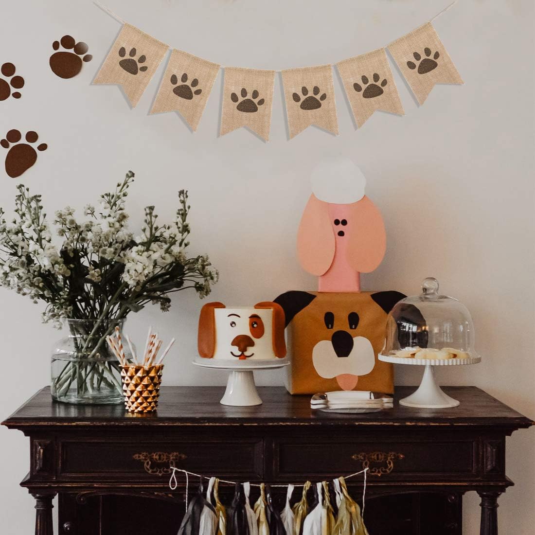 Uniwish Dog Paw Print Banner for Birthday Parties