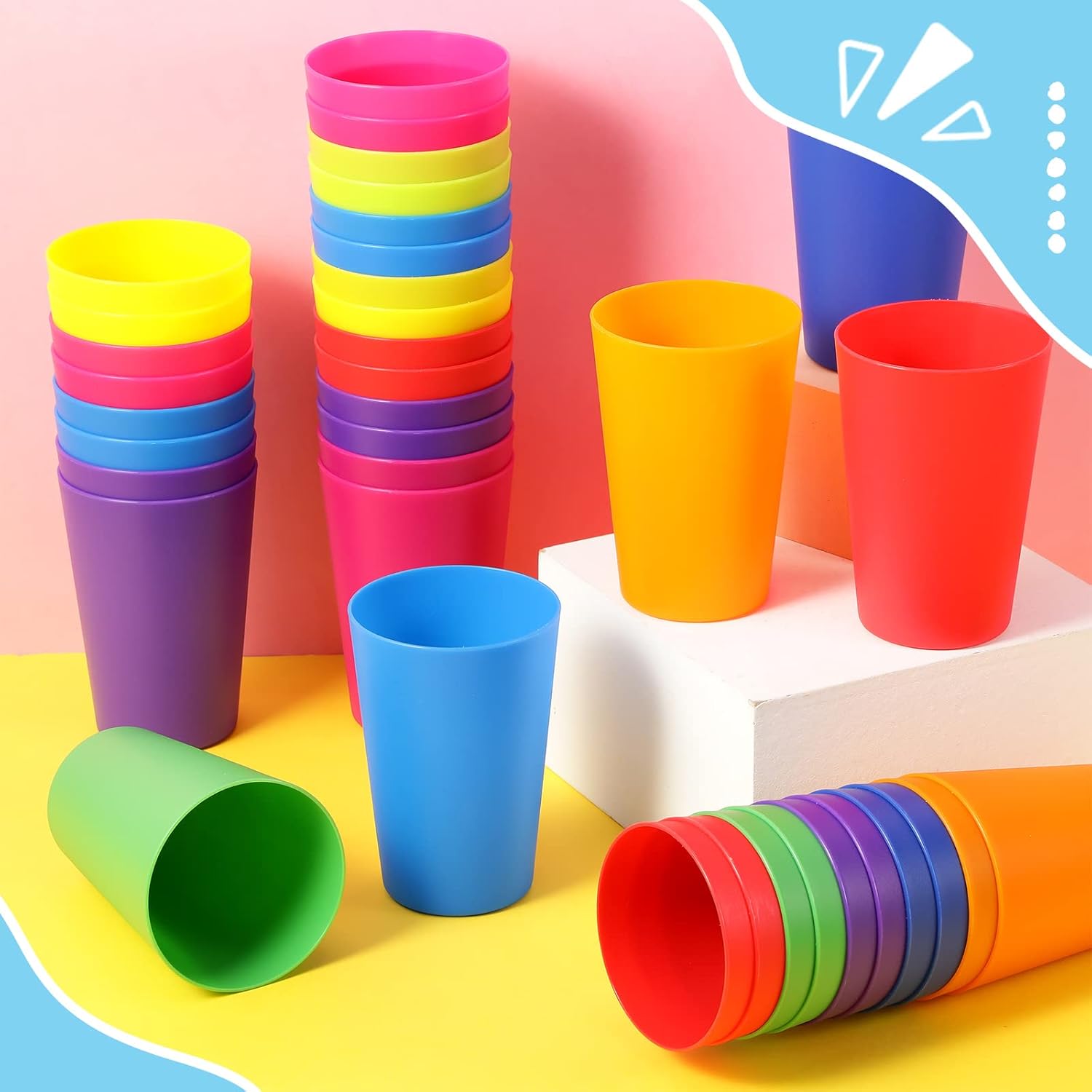 54 Piece Multicolor Reusable Plastic Cups Set