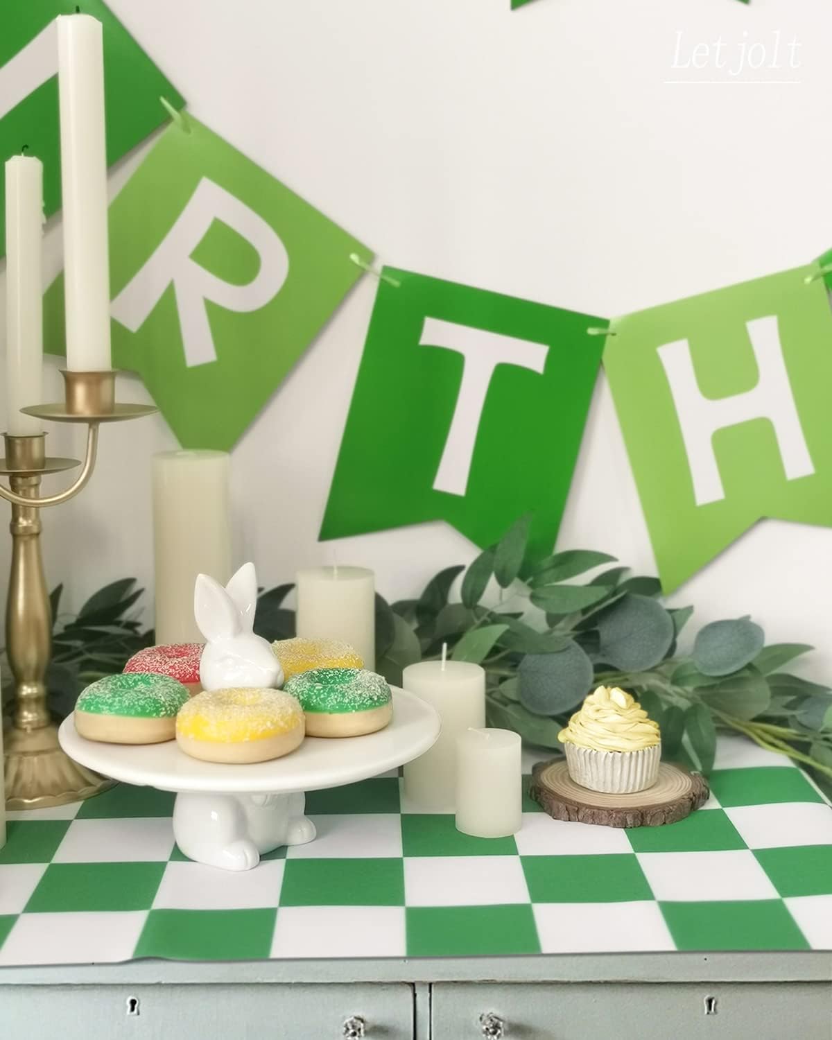 Green Happy Birthday Banner with Satin Strands