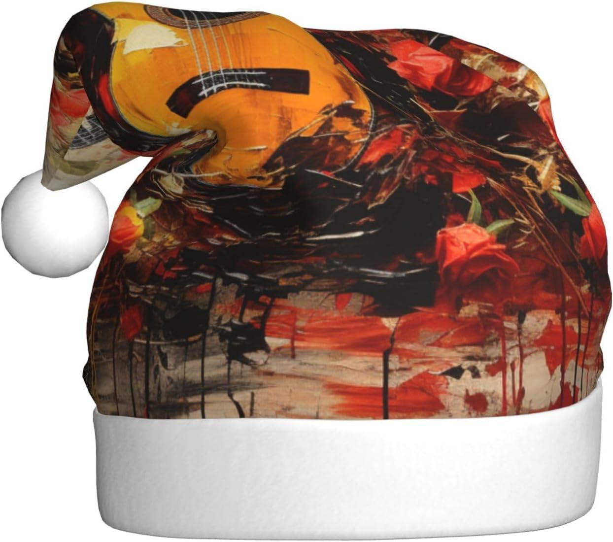 QinZheng Christmas Santa Hat with Guitar Painting Print