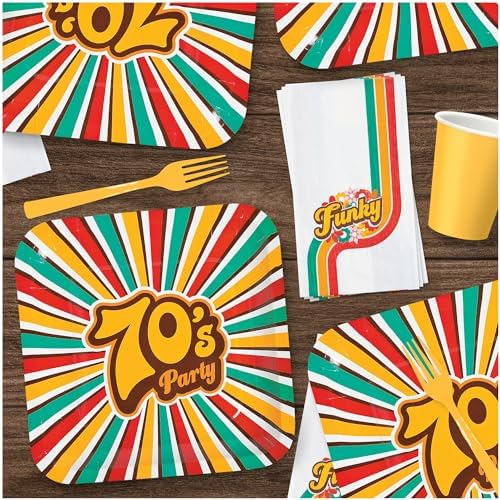 70s Decades Party Supplies - Funky Stripe Plates and Napkins Set