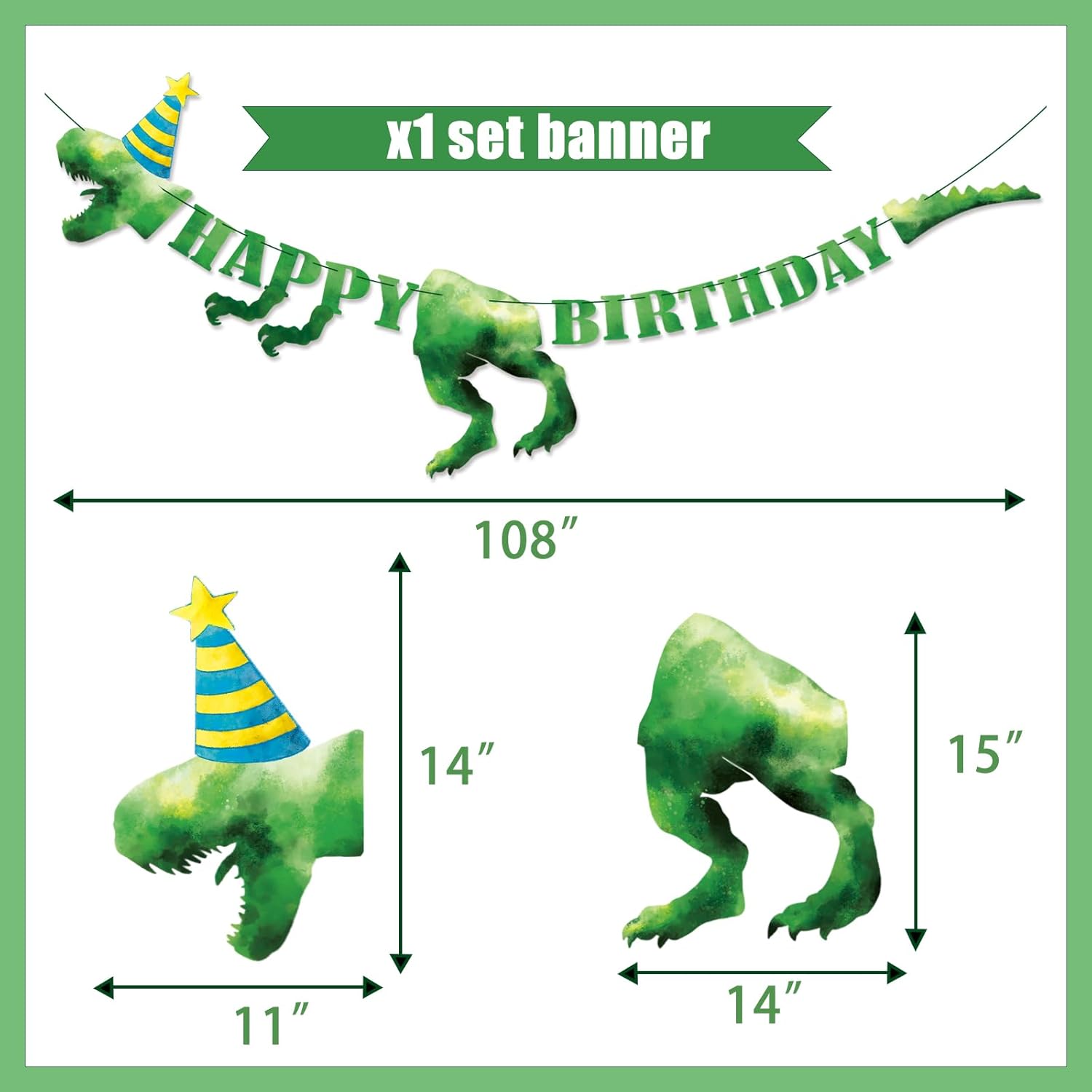Dinosaur Birthday Banner Green for Kids Party Decor