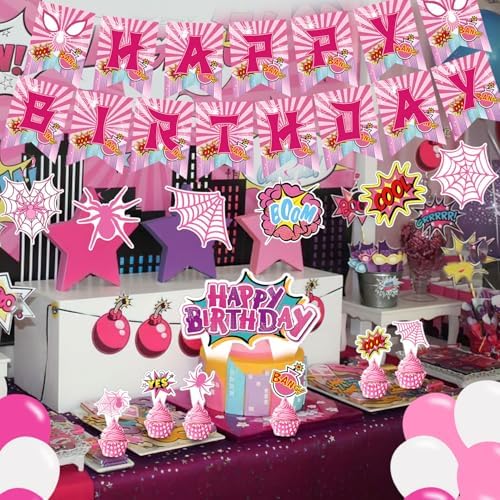 Pink Spider Birthday Party Decorations Set