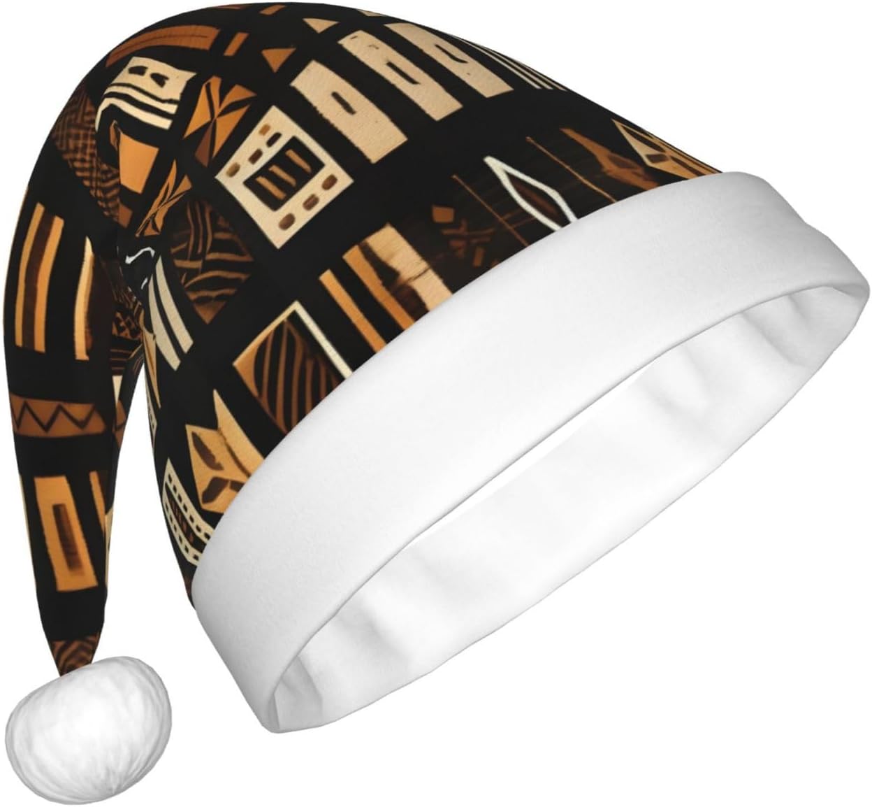 QINZHENG Velvet Plush Santa Hat With African Tribal Print