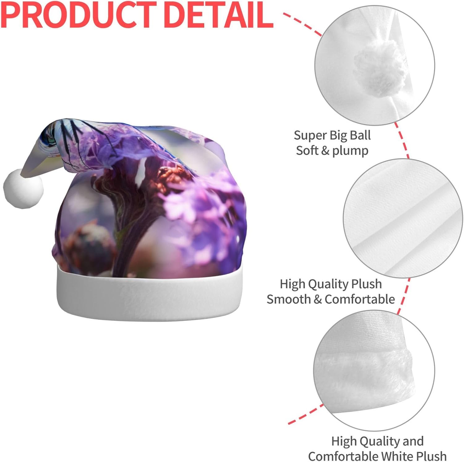 QINZHENG Personalized Santa Hat with Dragonflies and Flowers Print