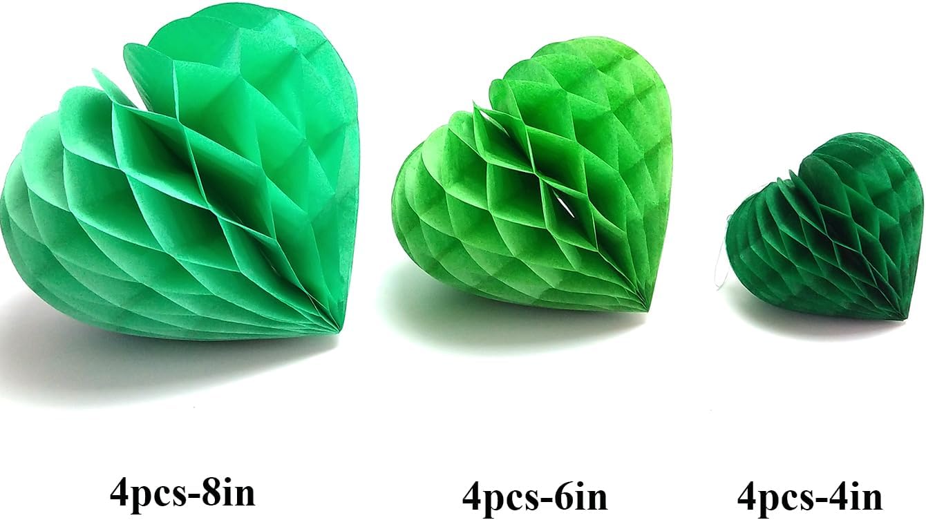 Heart Tissue Paper Pom Poms Decor Set 12pcs Green