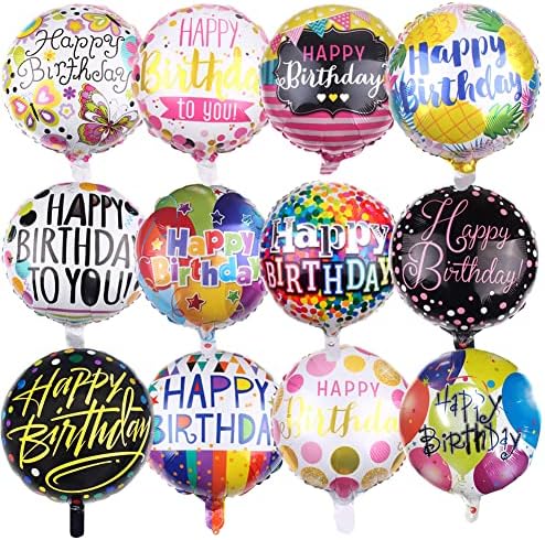 50 Piece Happy Birthday Foil Balloons Set with 12 Designs