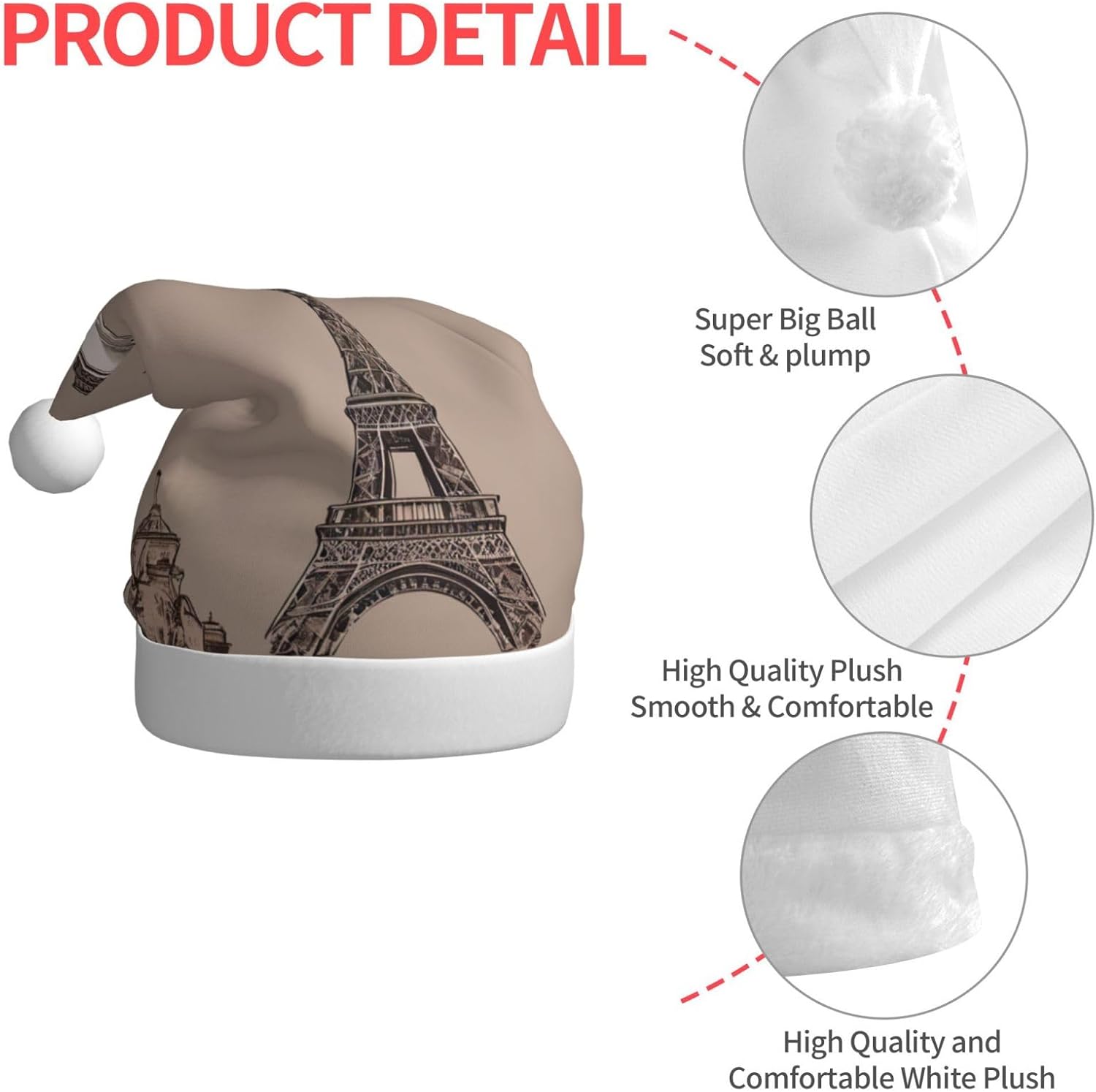 QINZHENG Personalized Santa Hat with Eiffel Tower Print