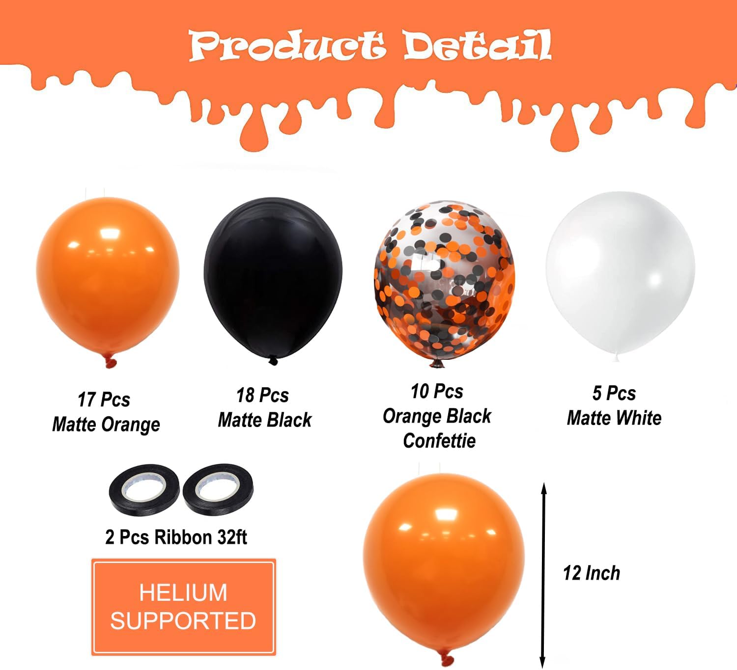 Halloween Balloons Black Orange Set 50Pcs 12inch Decorations