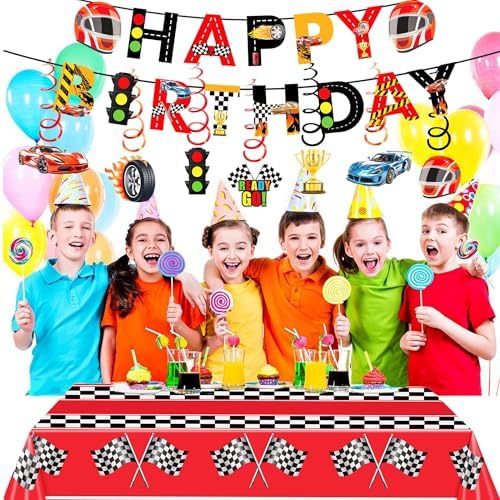 Race Car Birthday Decorations Set with Banner and Tablecloth