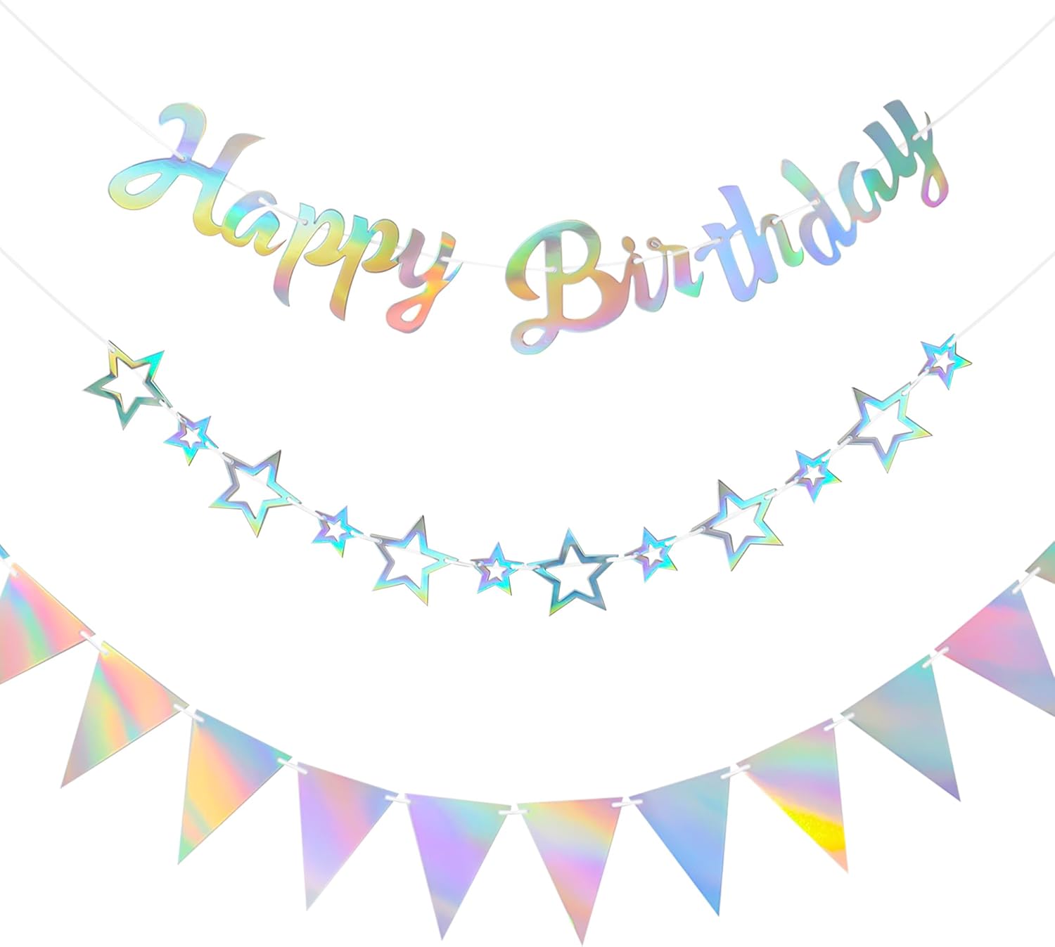 CANREVEL 3 PCS Iridescent Birthday Banners Set