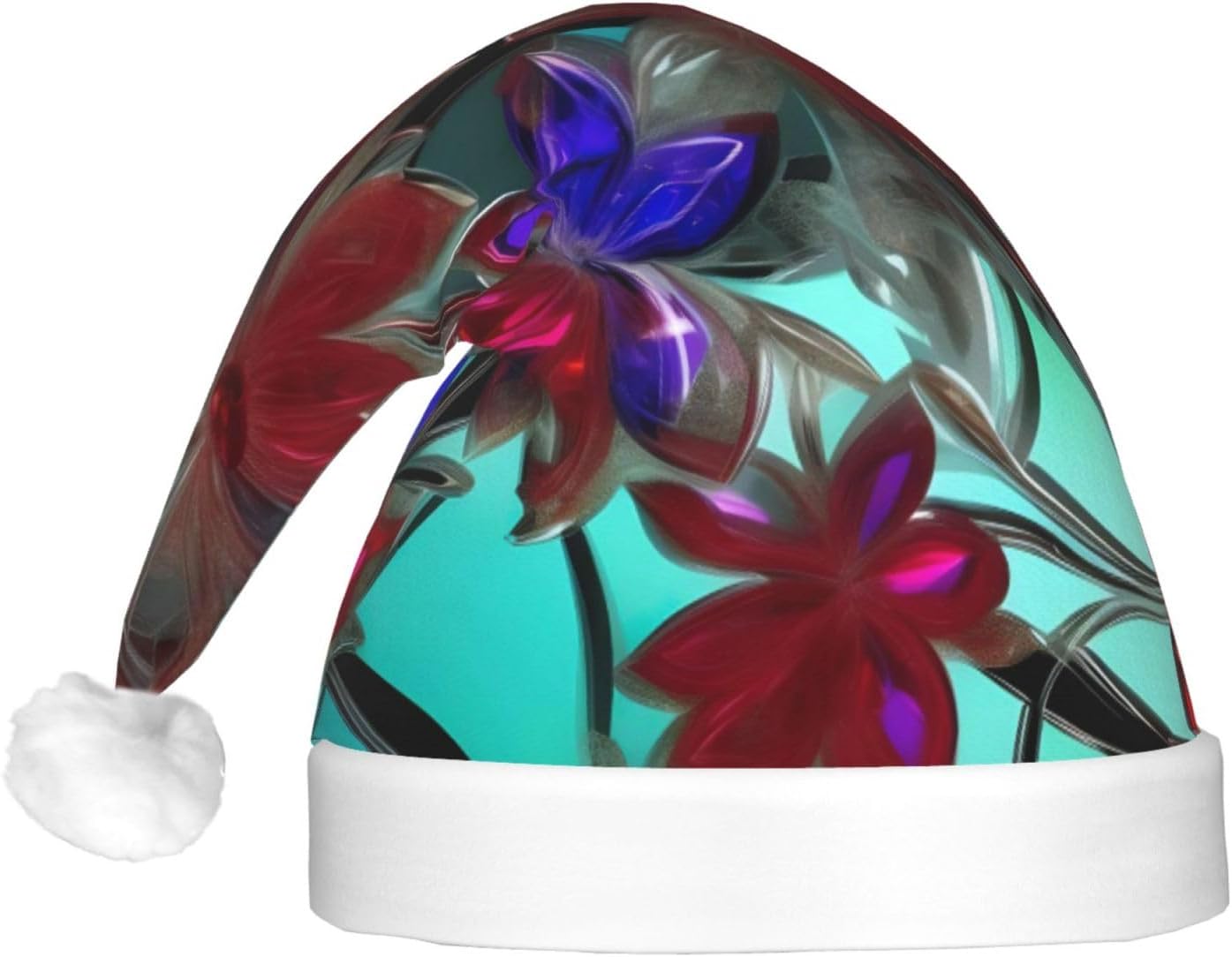 QINZHENG LED Santa Hat with Flower Stained Glass Print