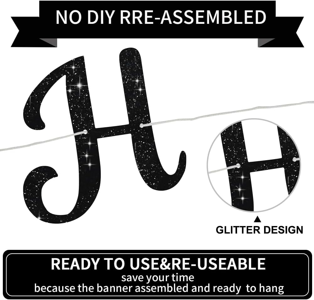 BEISHIDA Glitter Happy Engagement Banner - Black