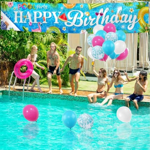 Hakoti Hawaiian Birthday Pool Banner with 30 Balloons