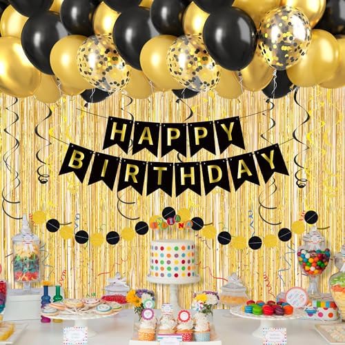 CANREVEL Black and Gold Birthday Decorations Set
