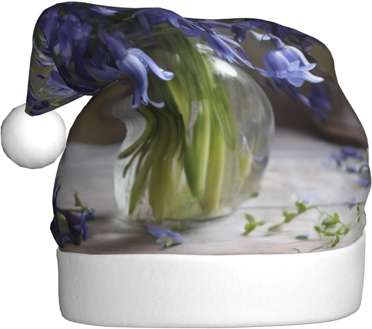 QinZheng Personalized Santa Hat with Bluebell Bouquet Print