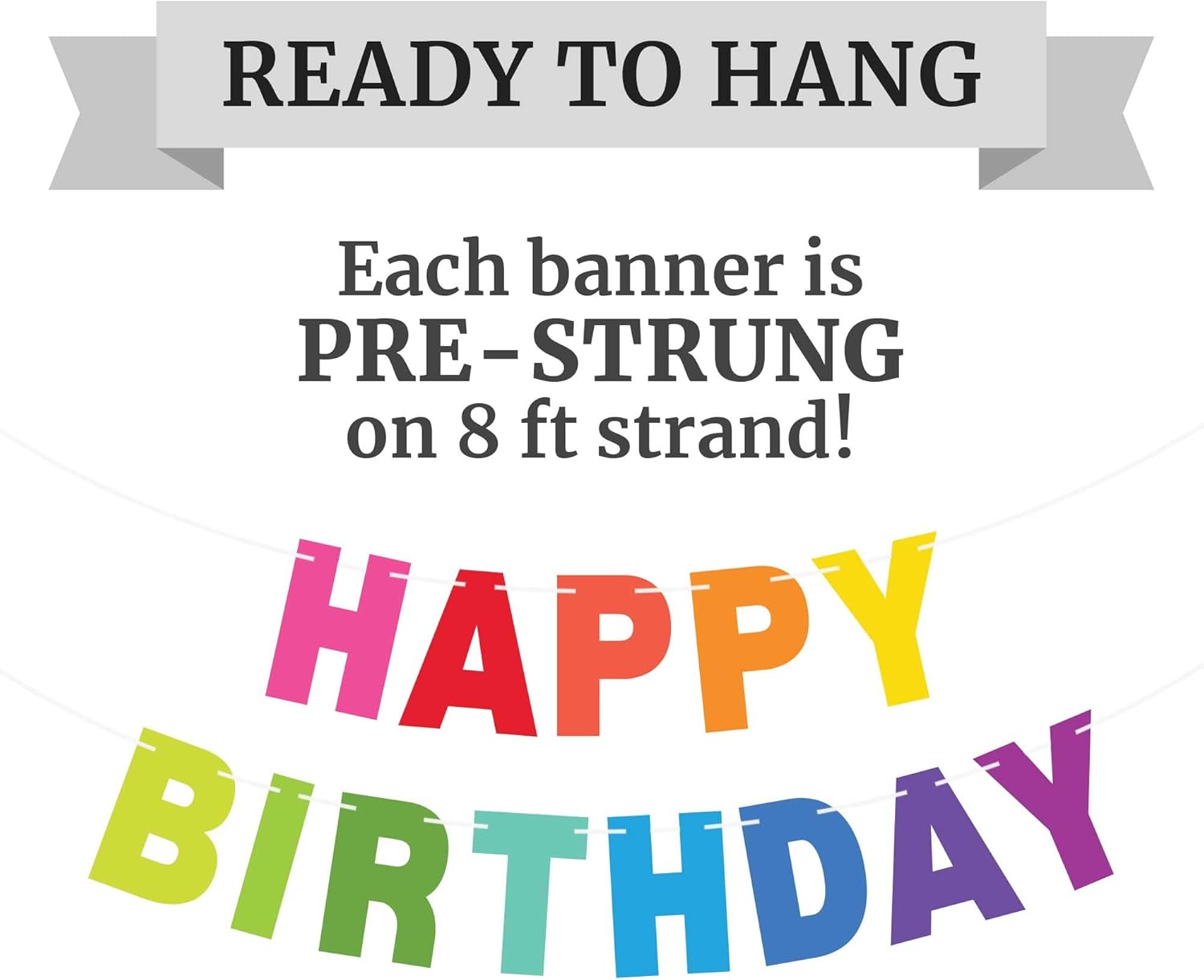 Pre-Strung Happy Birthday Banner - No DIY