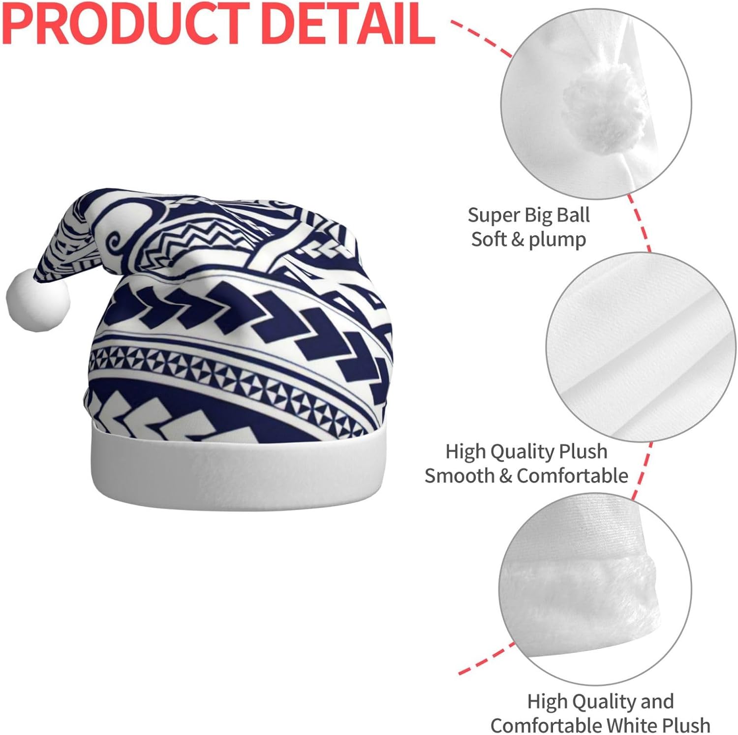 QINZHENG Blue Polynesian Tribal Santa Hat for Women