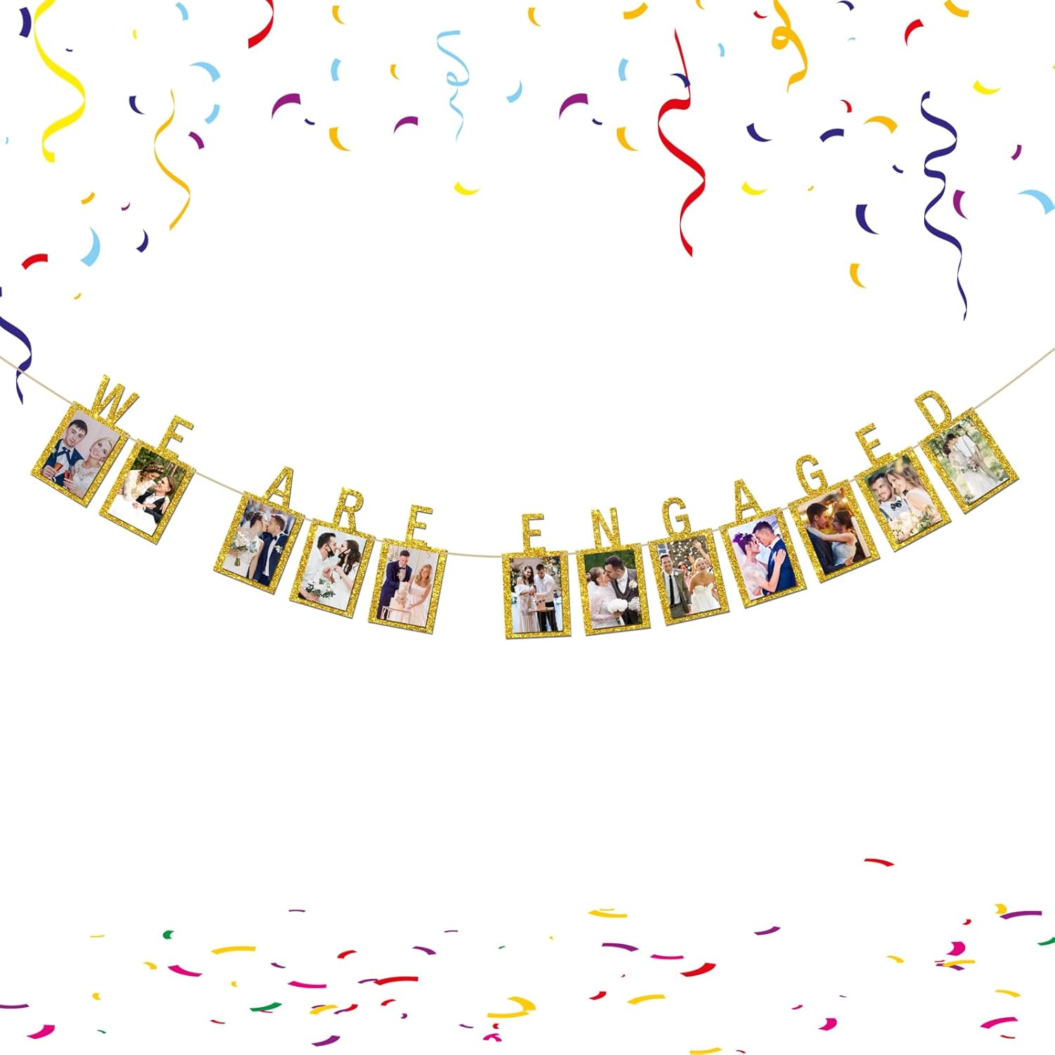INNORU Engagement Photo Banner with Gold Glitter Letters