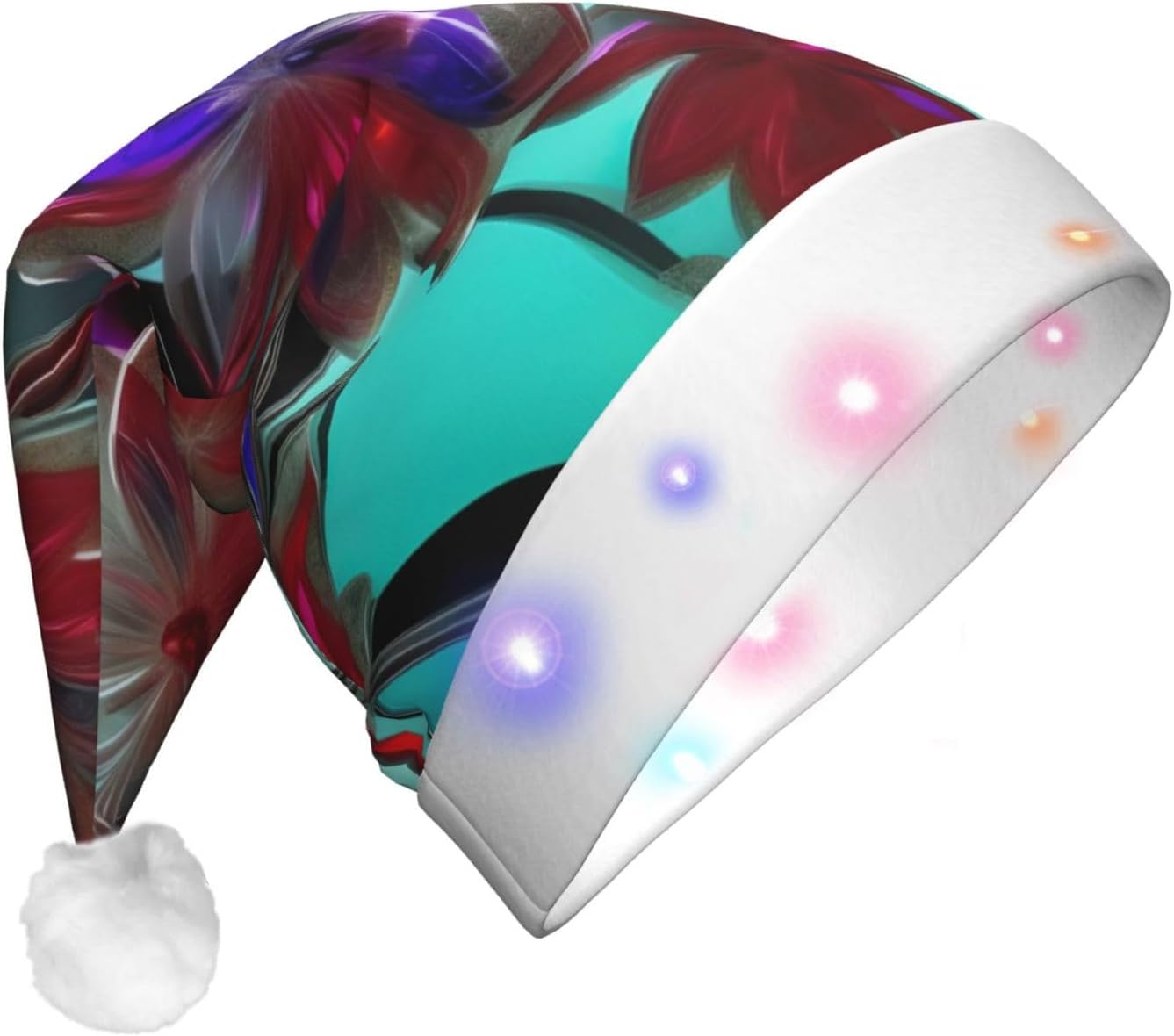 QINZHENG LED Santa Hat with Flower Stained Glass Print