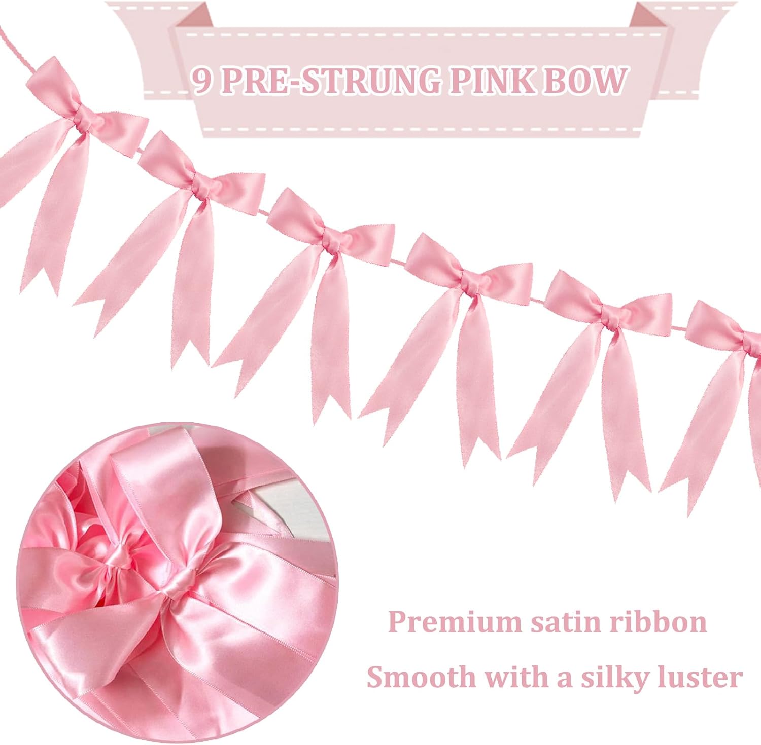Pink Bow Garland for Birthday Decor and Baby Shower