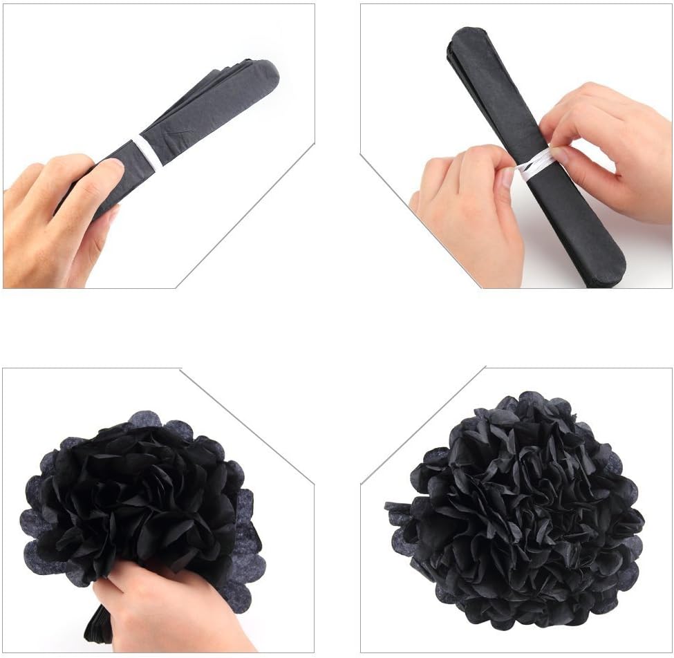 Congratulations Banner Garland Bunting with 12 Black Gold Grey Tissue Pom Poms