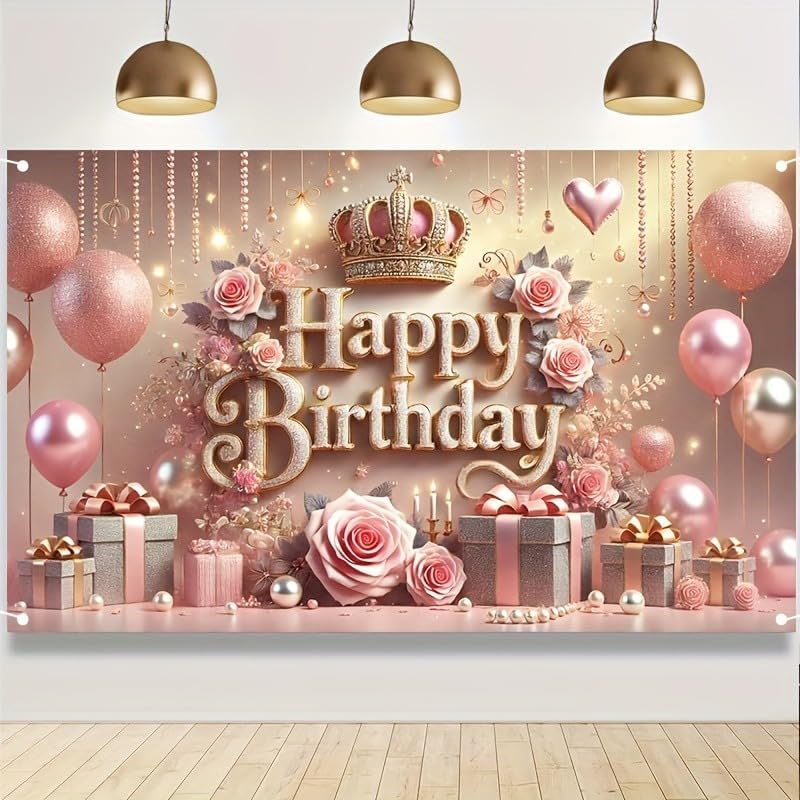 Royal Rose Themed Birthday Backdrop Banner