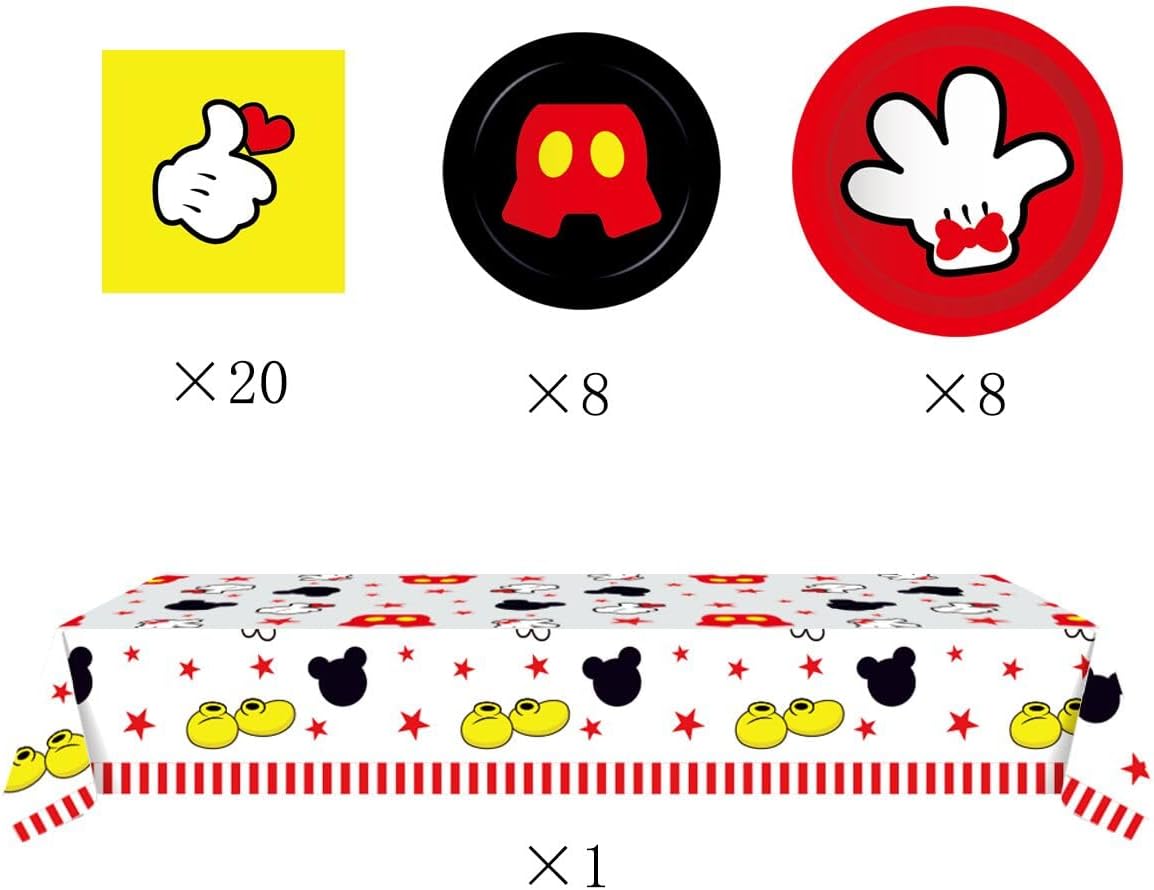 Mouse Party Supplies Kit 16 Paper Plates 20 Napkins and Table Cloth