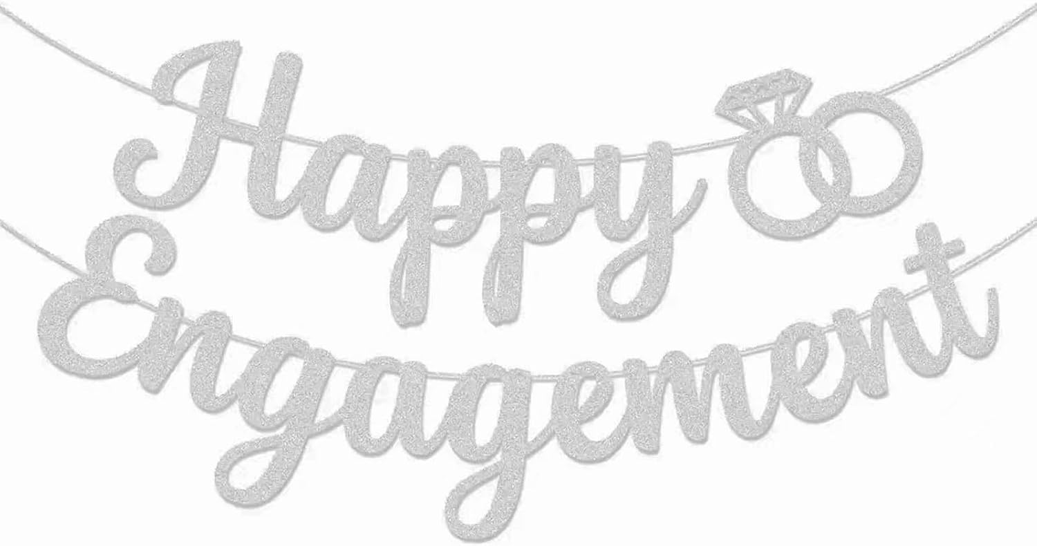Happy Engagement Banner Silver Party Decorations for Engaged Parties