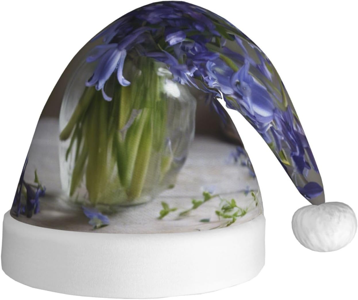 QinZheng Personalized Santa Hat with Bluebell Bouquet Print