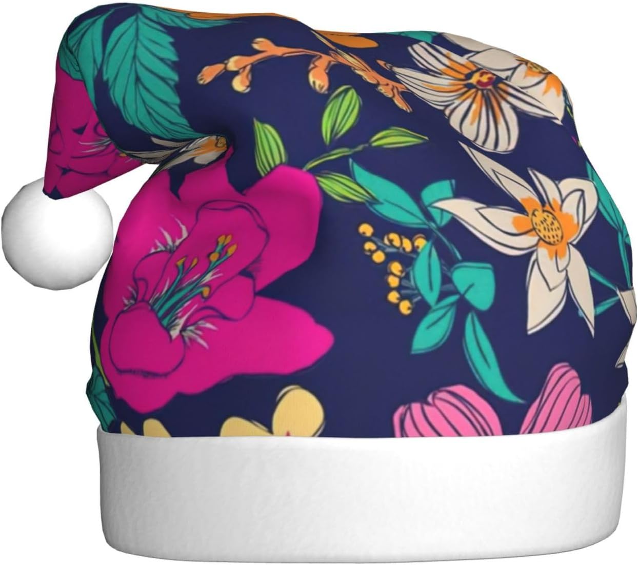 QINZHENG Personalized Santa Hat with Flowers Print