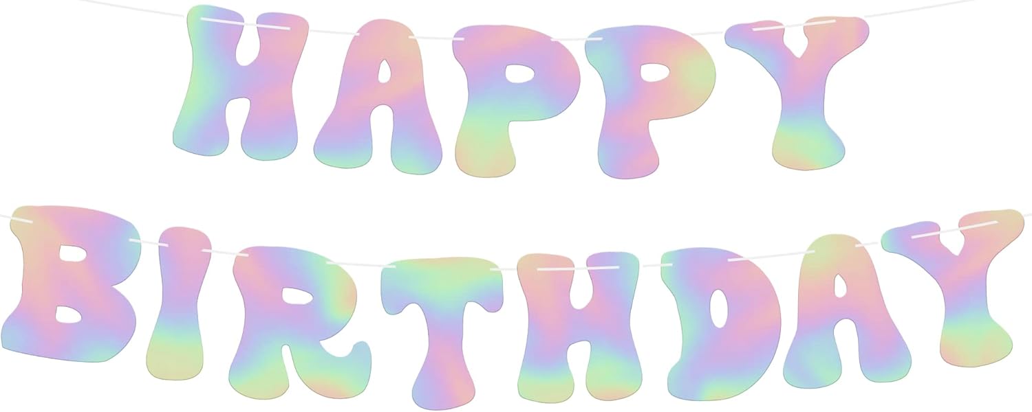 KatchOn Iridescent Happy Birthday Banner - 10 Feet Prestrung