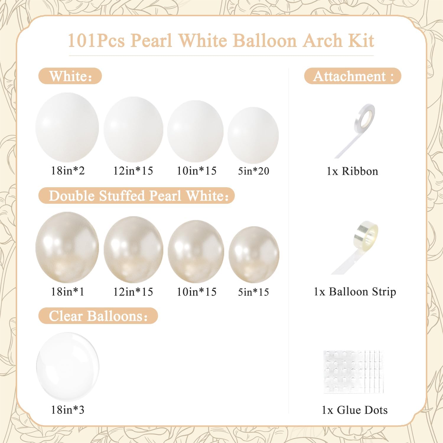 Pearl White Balloon Arch Kit 101Pcs Professional Decoration